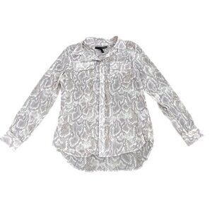 White House Black Market Sheer Button Up Snake Skin Print Top Pink White Size 4